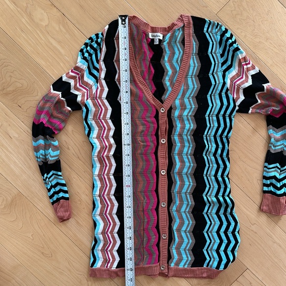 NEIMAN MARCUS tropical chevron zig zag stripe spring cardigan NWOT - Picture 7 of 7
